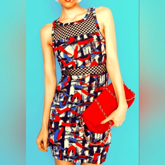 Topshop Abstract Print Mini Dress - Red, Blue, Black - Picture 9 of 9